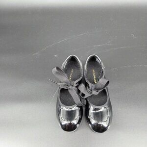 Weissman Black Patent Tap Shoes Ribbon Tie Girls Kids Dance
